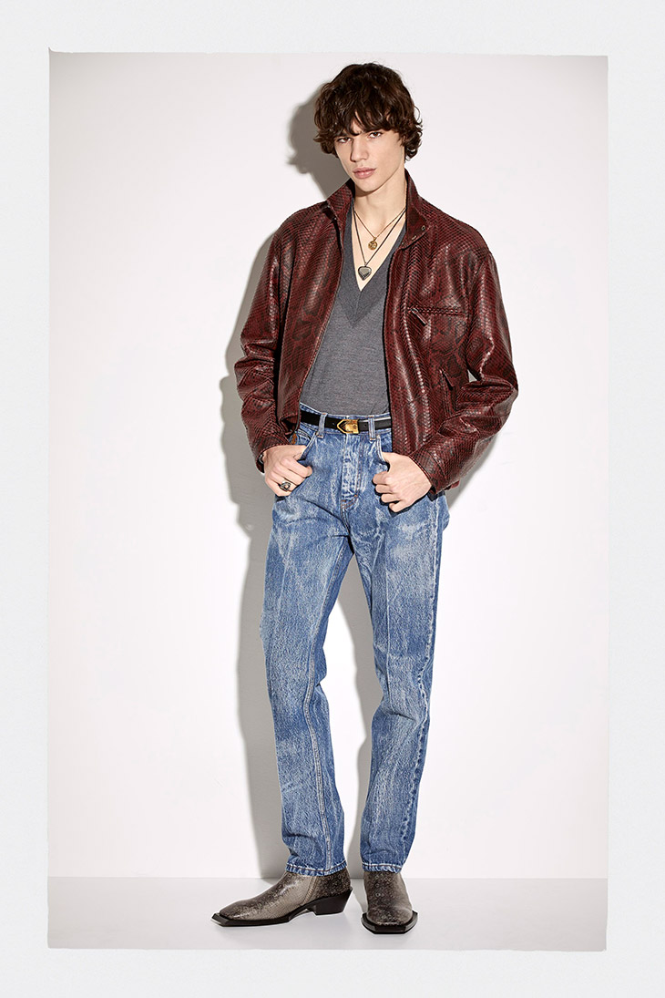 Fernando Blue Leather Trucker Jacket Mens