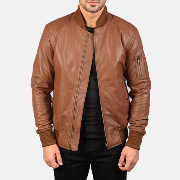 David Moore Leather Jacket khaki casual look Fashion Jackets Leather Jackets 