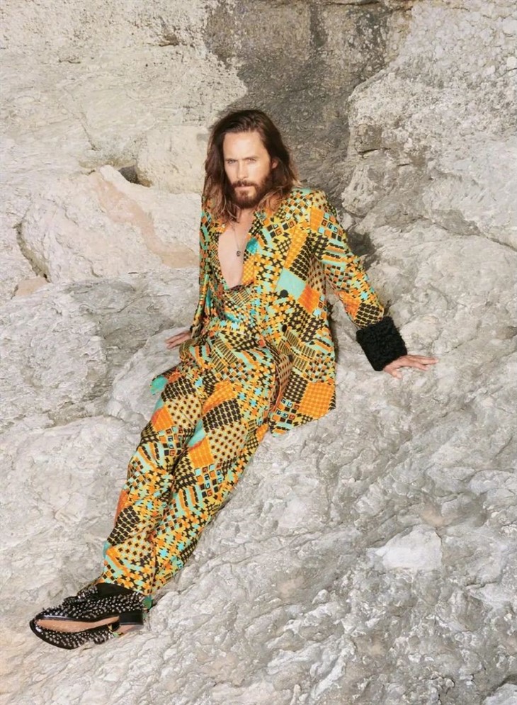 Jared Leto models a wild look at the Men's Louis Vuitton fashion event in  France